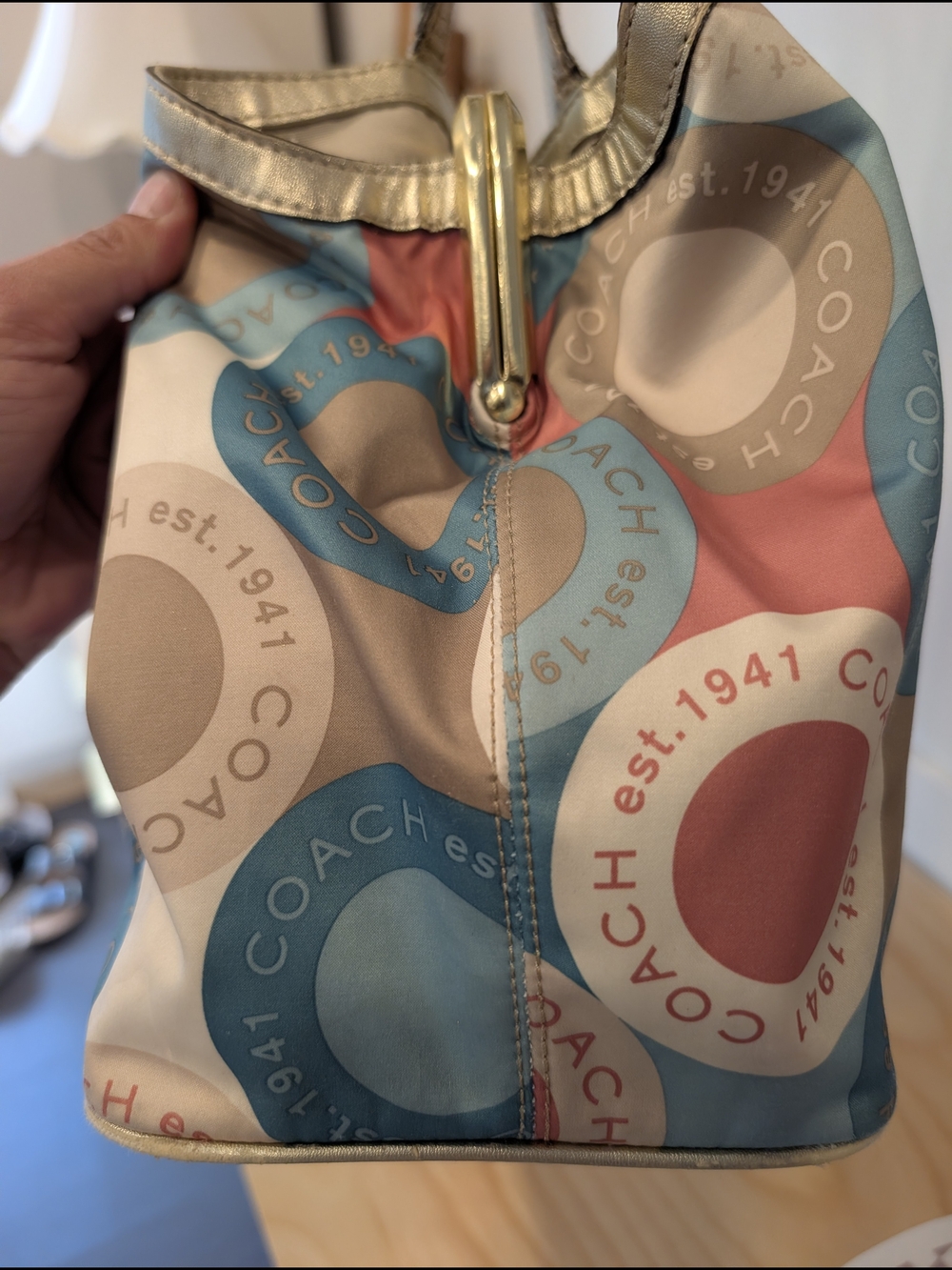 COACH Multicolor Circle Print “Est. 1941” Satchel with Gold Trim Tote Bag - Picture 5 of 16